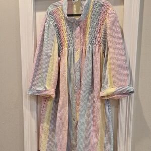Metropolitan Seersucker Smocked Rainbow Striped Multicolor Gown Moomoo Sz 3X PJs